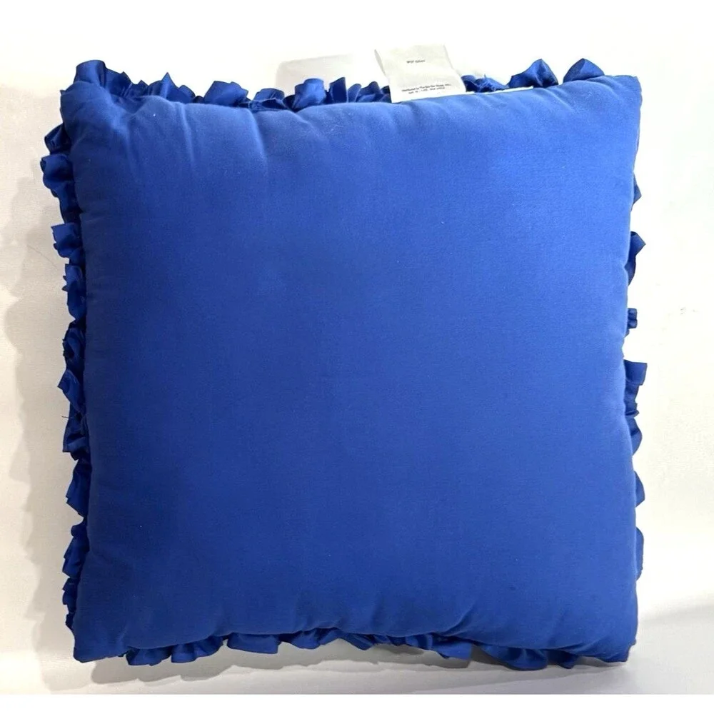 LivingQuarters Blue Textured Throw Pillow Decorative Ruffle Accent Cushion Loft
